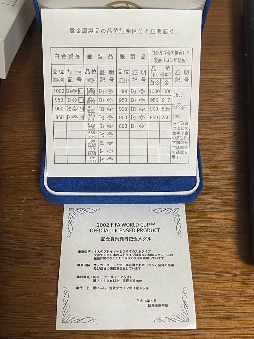 2002年 FIFA ワールドカップ 日韓大会 記念貨幣発行記念メダル　銀メダル
