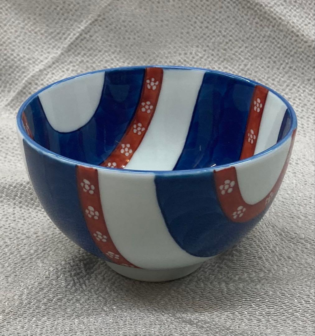 B486b「染錦梅小紋 飯碗」源右衛門作　共箱　是米木窯　古伊万里　食器