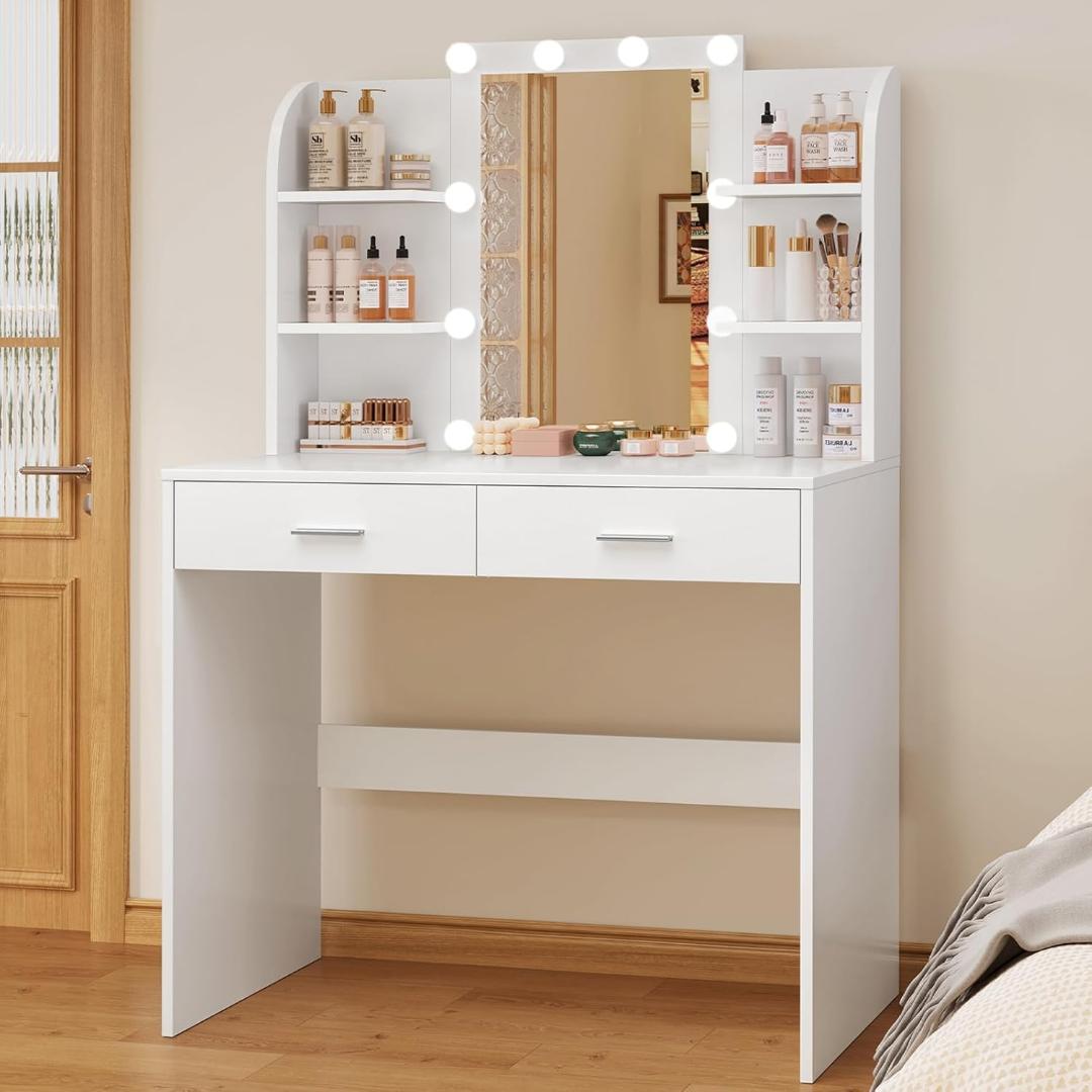 めろぴんく姫様用❣️おしゃれ❣️白 ミラー LEDライト10個付 鏡台