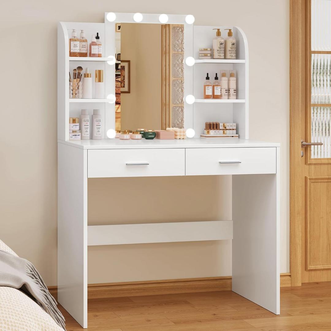 めろぴんく姫様用❣️おしゃれ❣️白 ミラー LEDライト10個付 鏡台