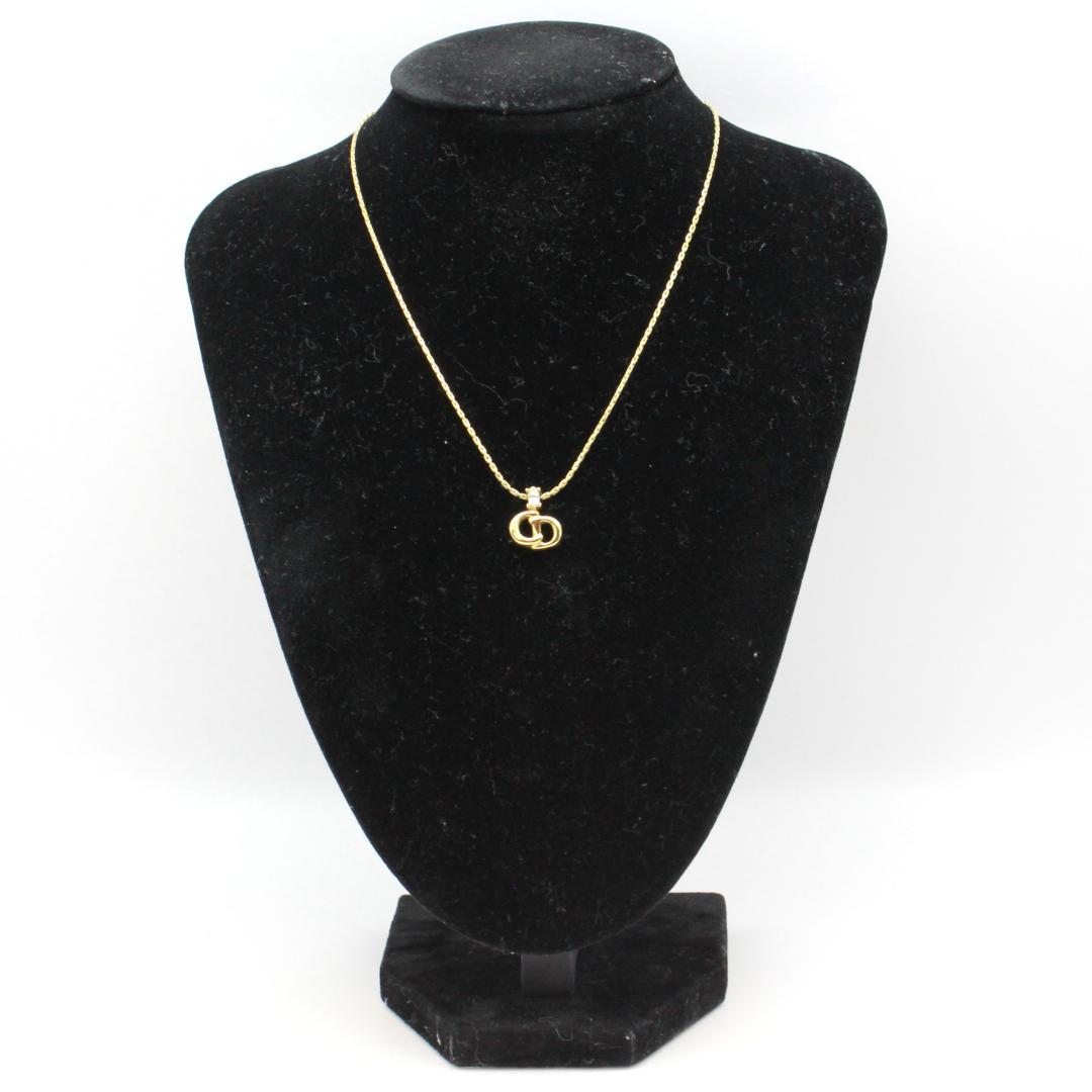 美品 Dior クリスチャンディオール CDロゴ ストーン ゴールド ネックレス