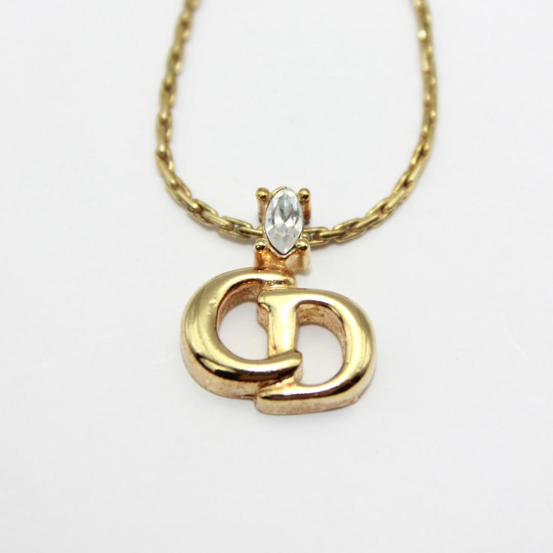 美品 Dior クリスチャンディオール CDロゴ ストーン ゴールド ネックレス