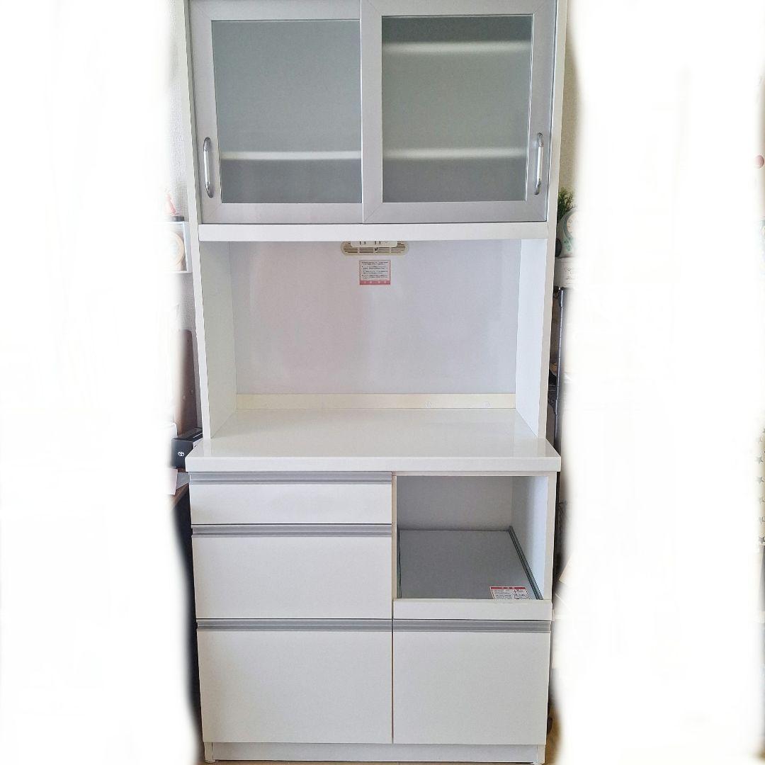 キッチンカウンター　キッチンボード　食器棚　白　東京インテリア　90cm