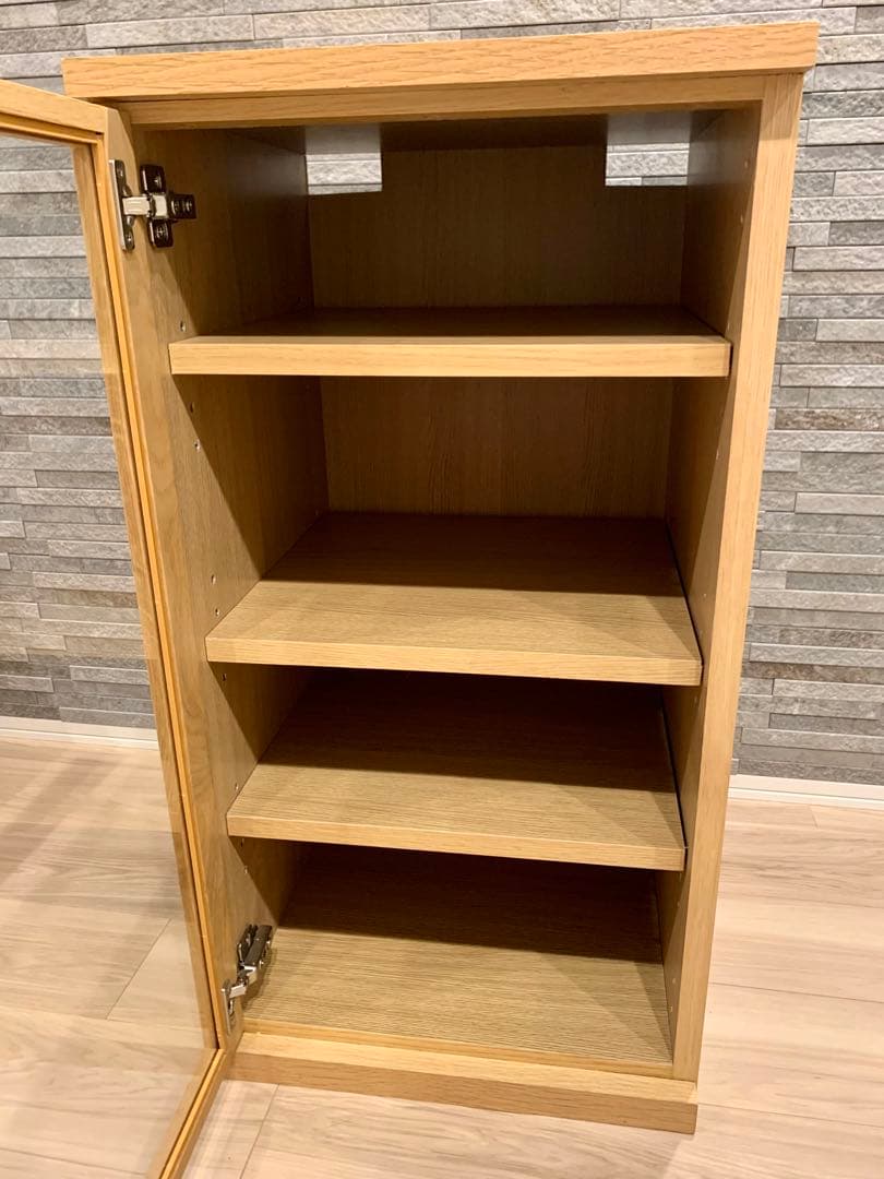 無印良品　木製キャビネット　ガラス扉　スリム　オーク材