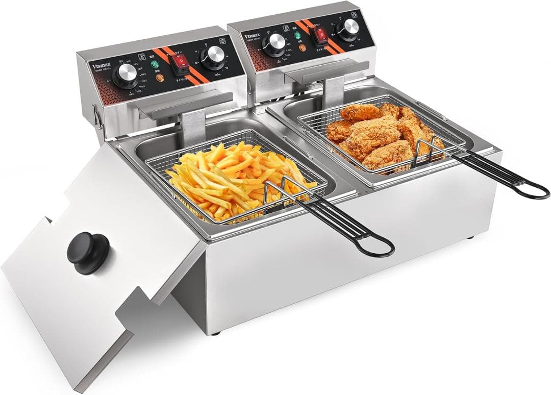 Vtsmax 電気フライヤー 20L 業務用 2槽式（10L＋10L） 家庭用可