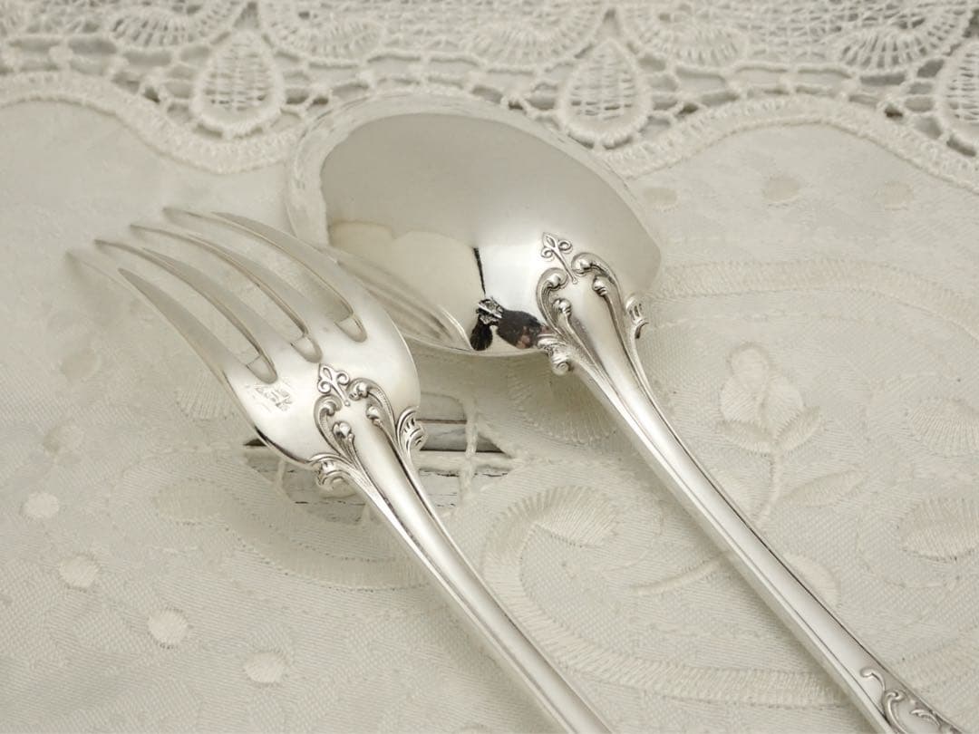 フランス アールヌーボー期 純銀無垢 スプーン&フォークセット ⑥ 小傷あり