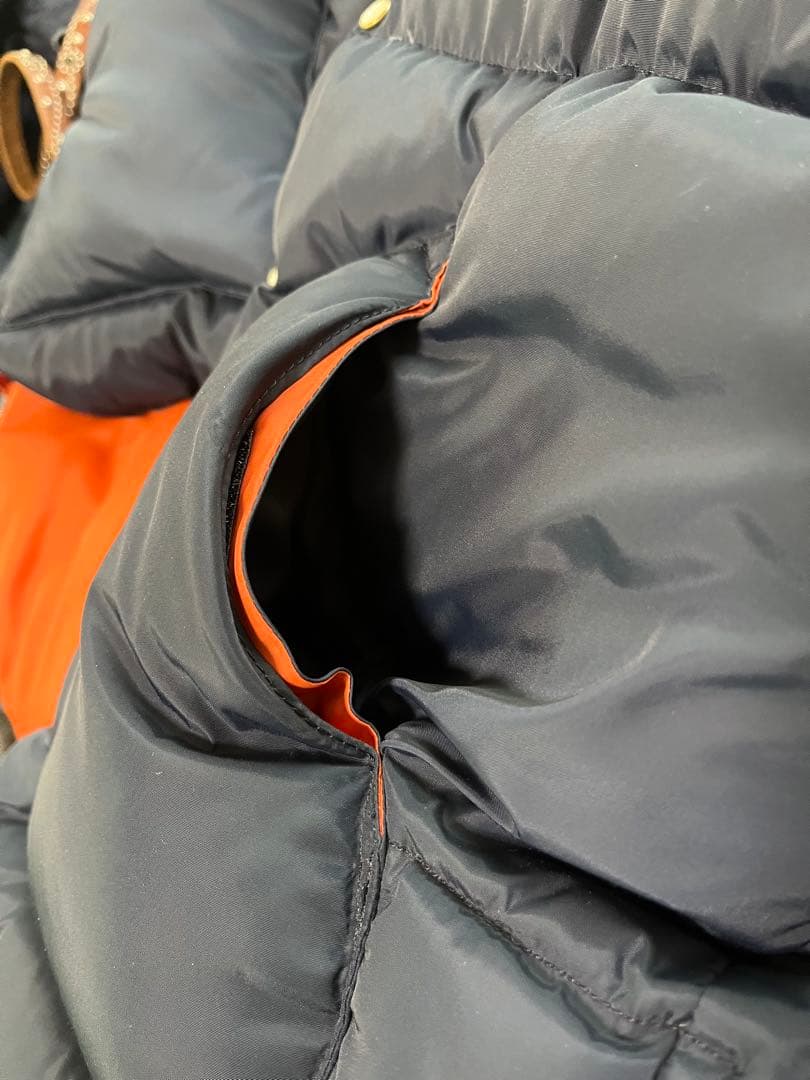 ダウンベスト ネイビー/ブラウン ボア襟付き