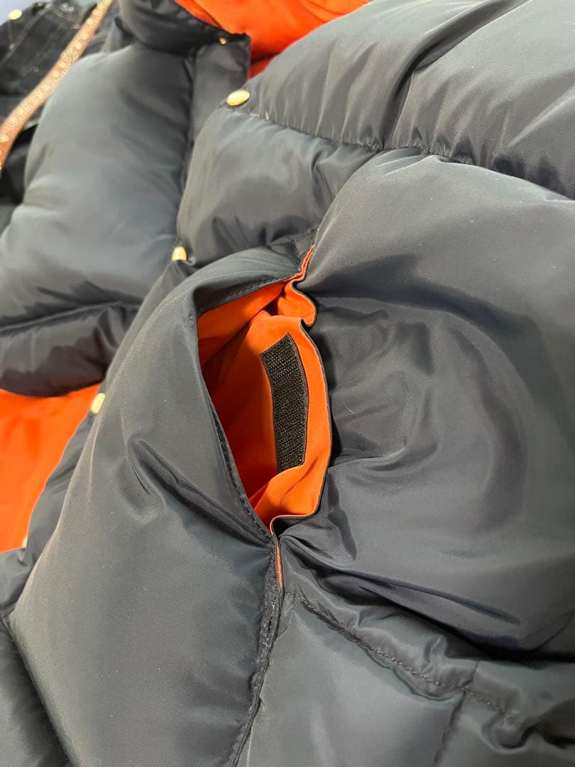 ダウンベスト ネイビー/ブラウン ボア襟付き