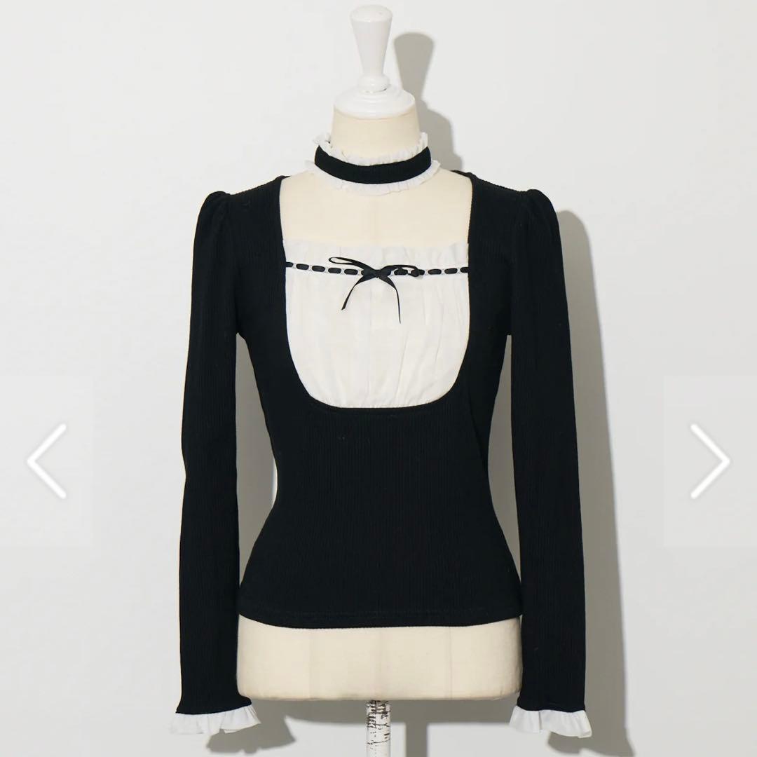 pium ピウム ラウンドフリルチョーカーカットソー 黒