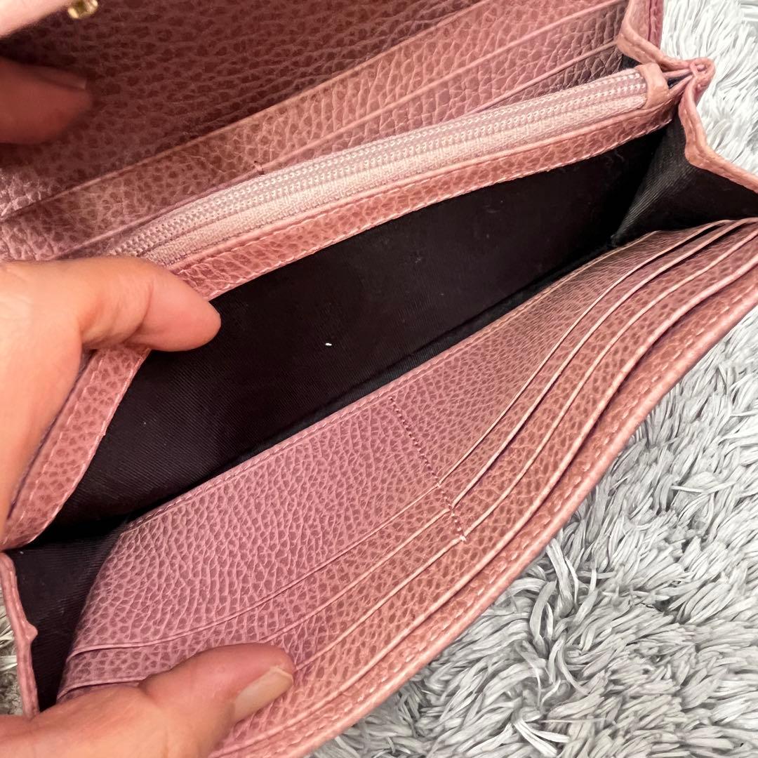 美品✨GUCCI スウィング　長財布　シボレザー　ピンクベージュ　レディース