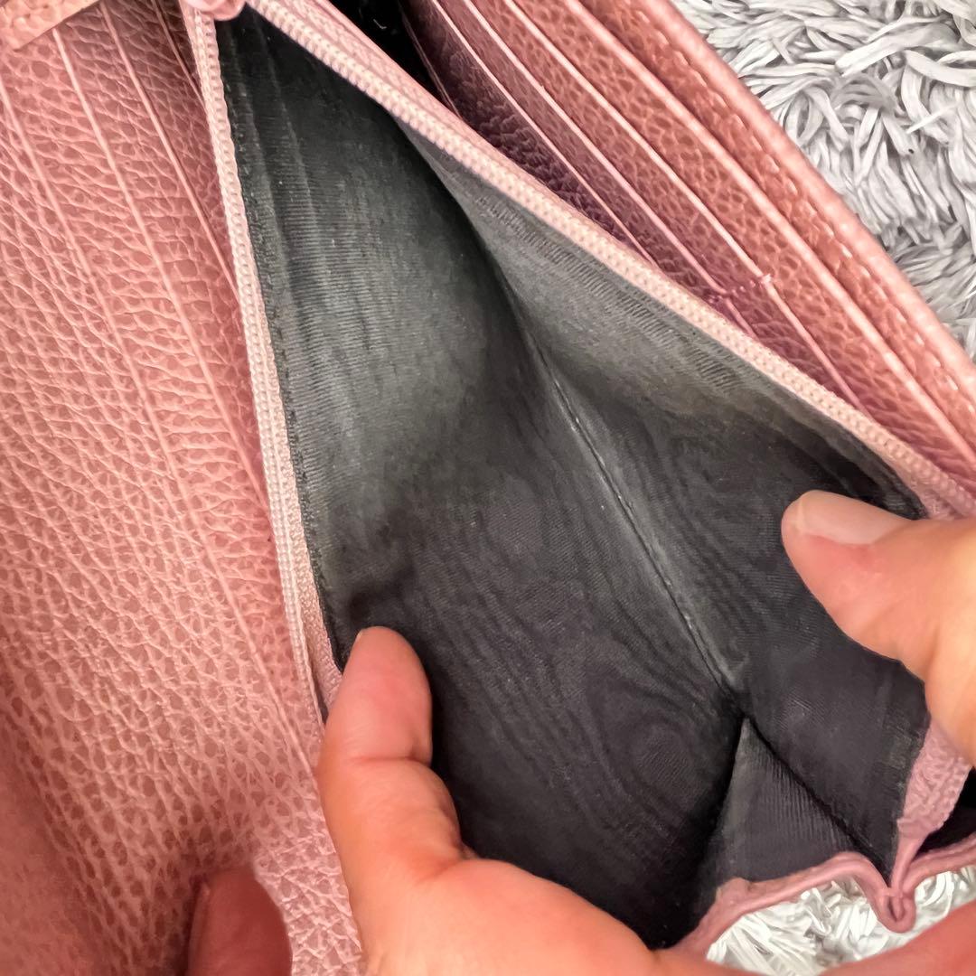 美品✨GUCCI スウィング　長財布　シボレザー　ピンクベージュ　レディース