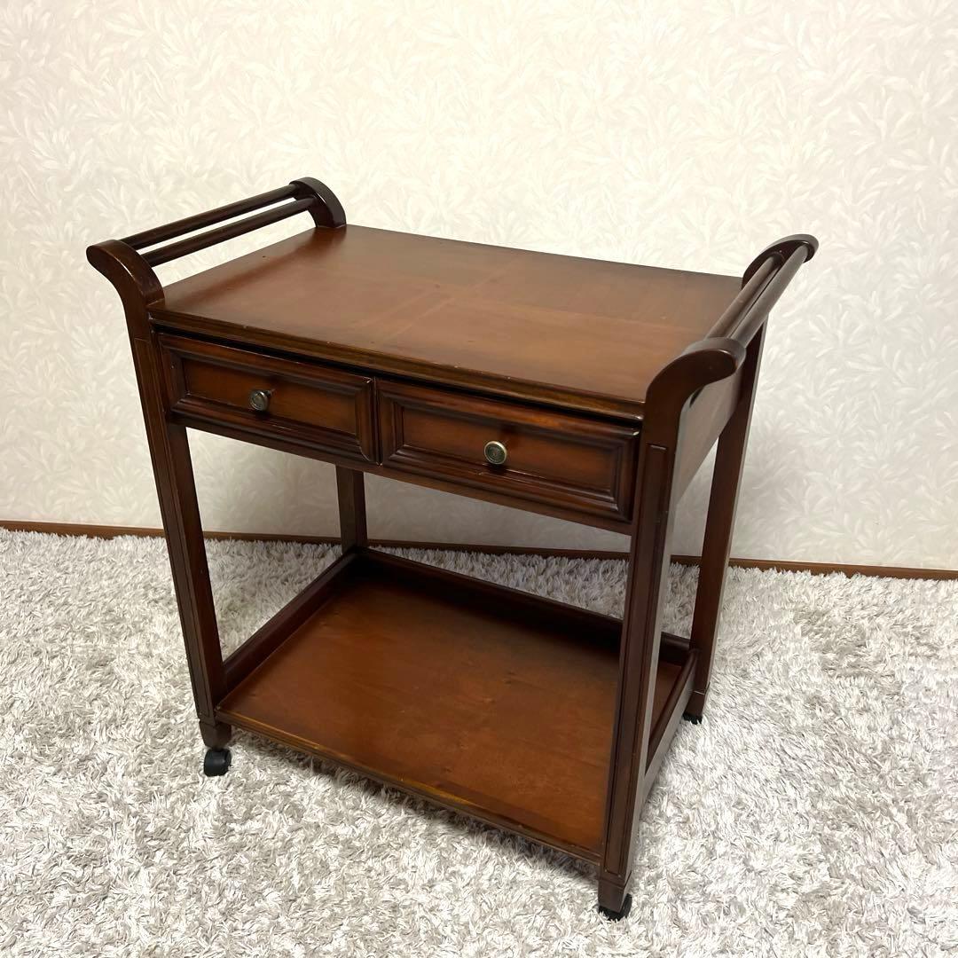 木製 アンティーク調 ワゴン キッチンワゴン　サイドワゴン キャスター レトロ