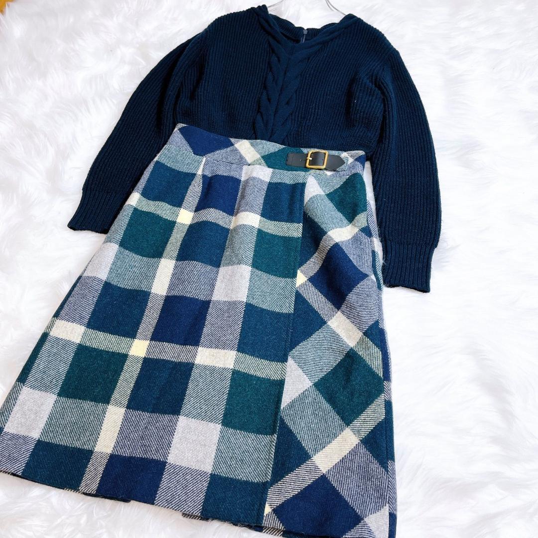 ブルーレーベルクレストブリッジ ケーブル編み メガチェック ストラップレザー