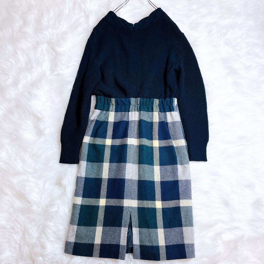 ブルーレーベルクレストブリッジ ケーブル編み メガチェック ストラップレザー