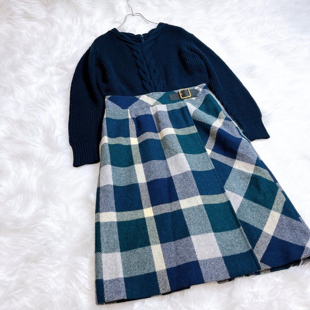 ブルーレーベルクレストブリッジ ケーブル編み メガチェック ストラップレザー