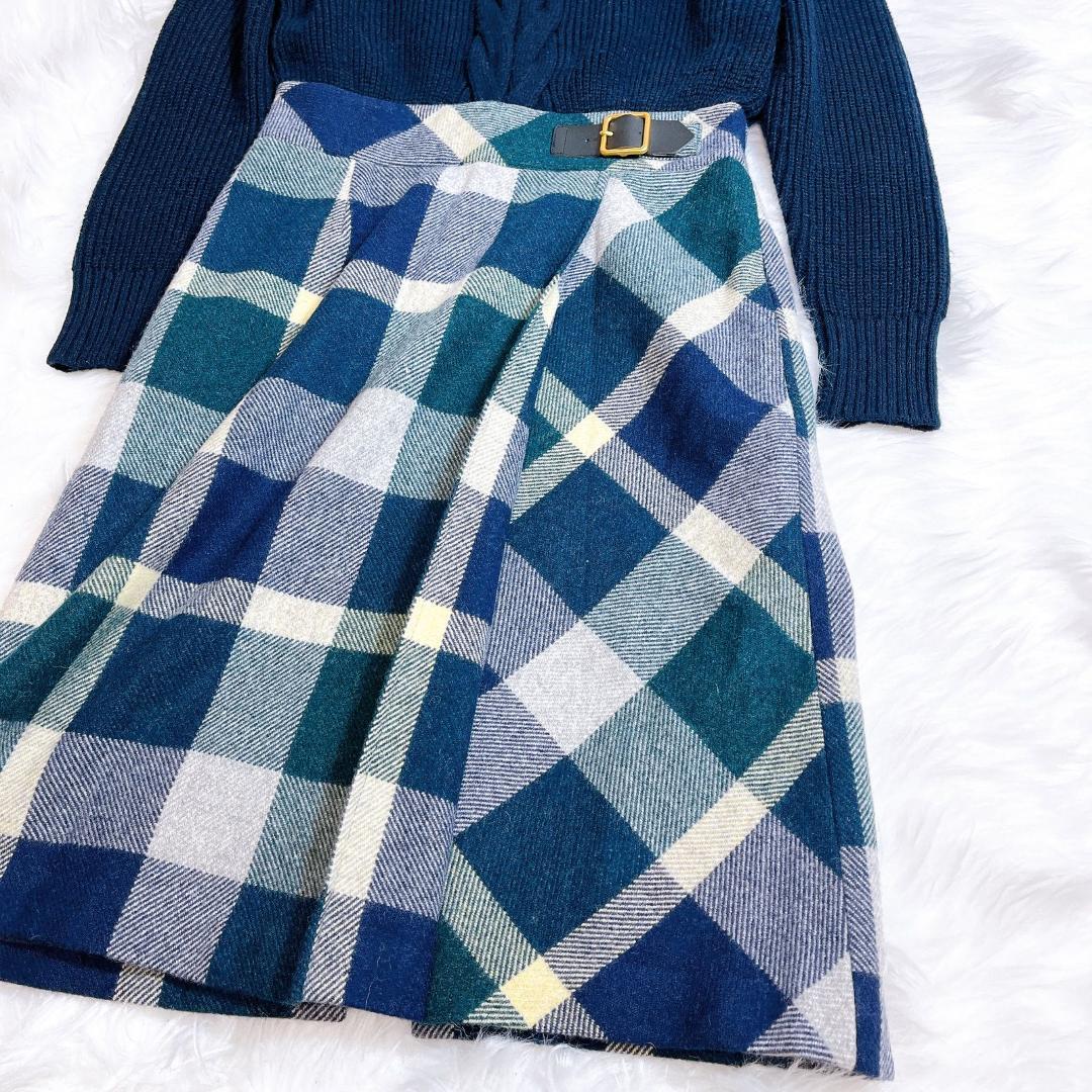 ブルーレーベルクレストブリッジ ケーブル編み メガチェック ストラップレザー