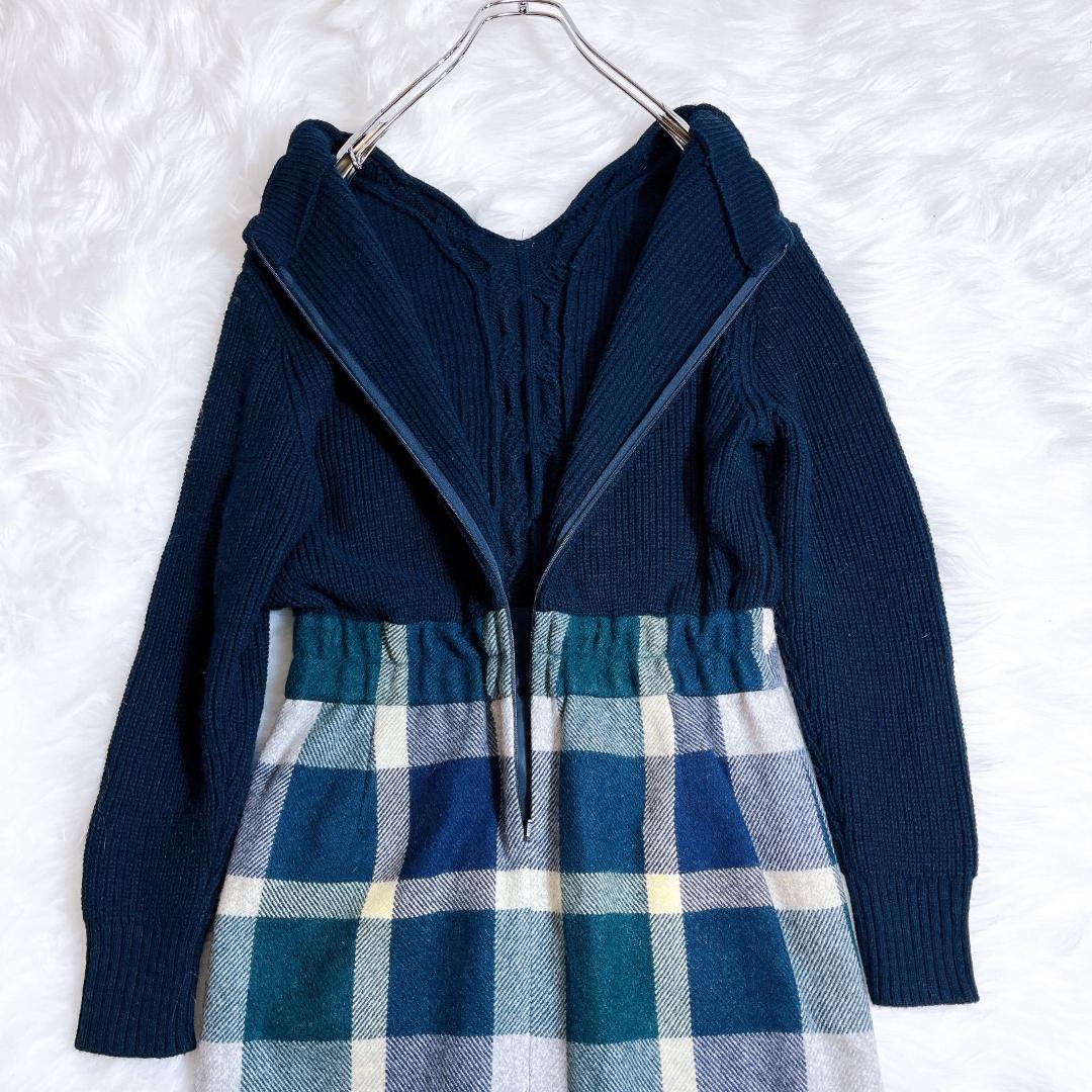 ブルーレーベルクレストブリッジ ケーブル編み メガチェック ストラップレザー