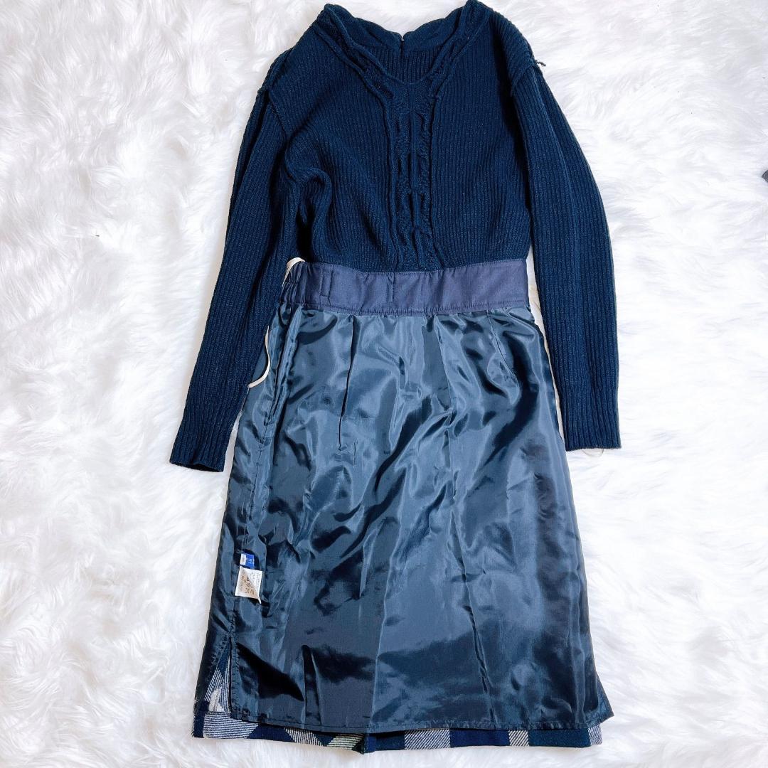 ブルーレーベルクレストブリッジ ケーブル編み メガチェック ストラップレザー