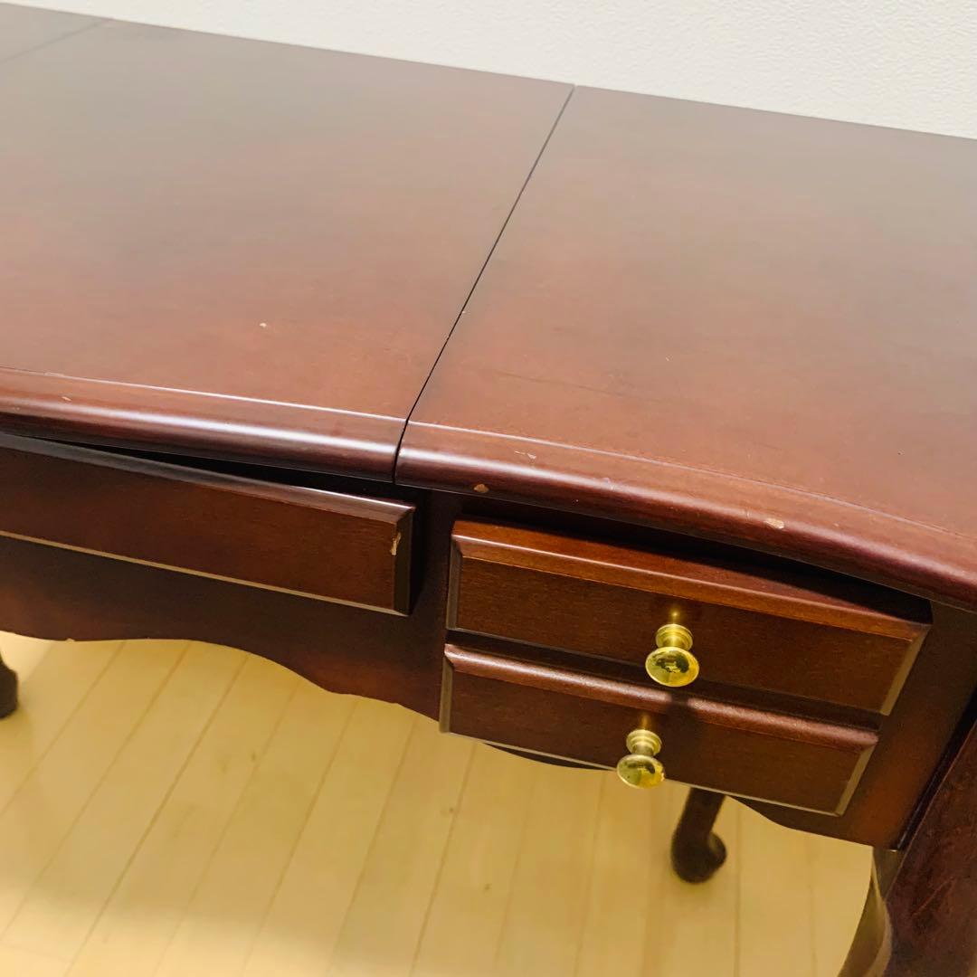 英国風 木製ドレッサー 鏡付　アンティーク 猫脚 デスク テーブル ブラウン