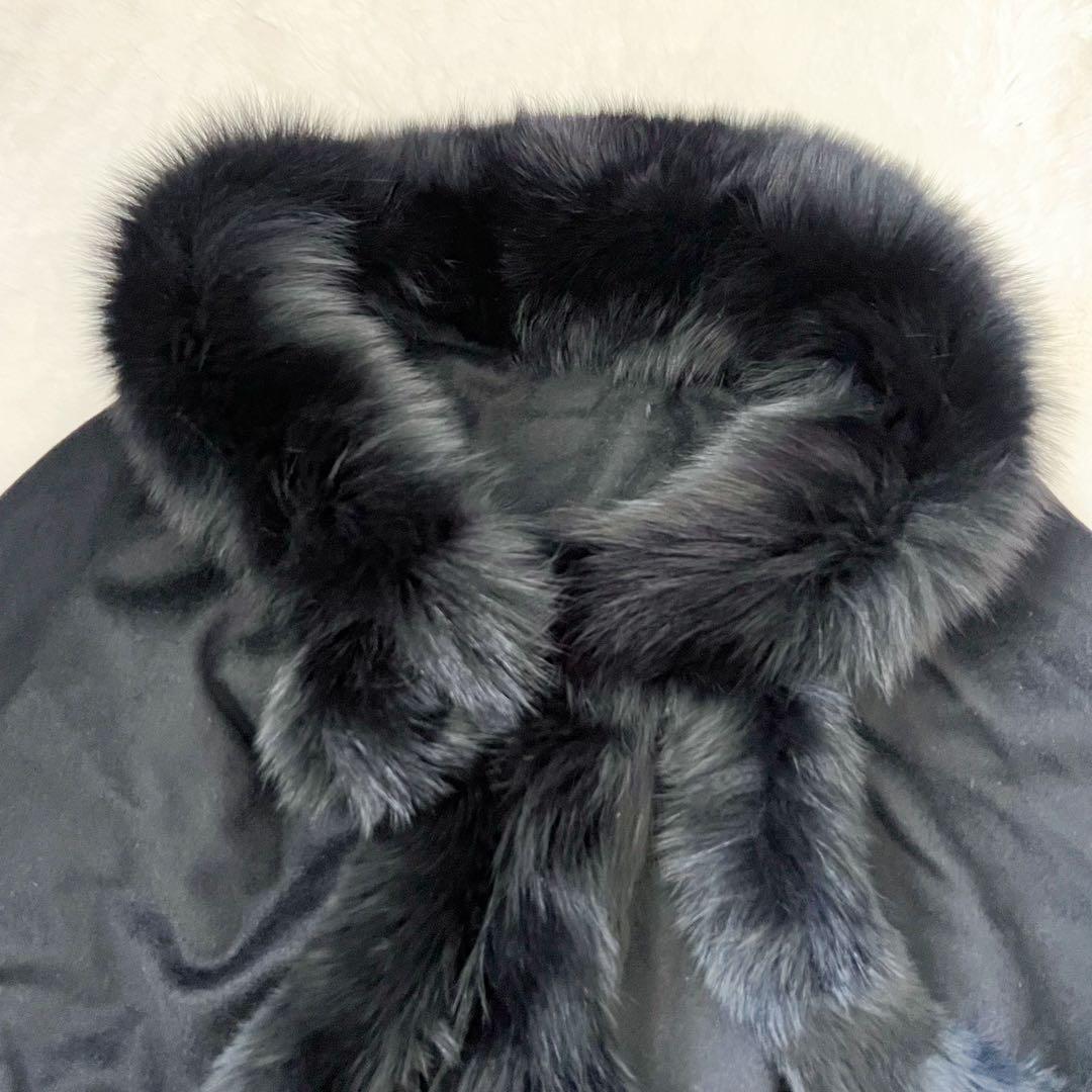 フォックスファー カシミア100% ポンチョ ケープ ブラック