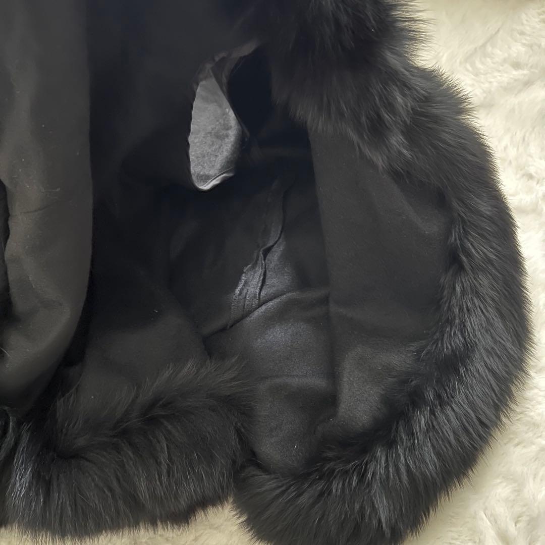 フォックスファー カシミア100% ポンチョ ケープ ブラック