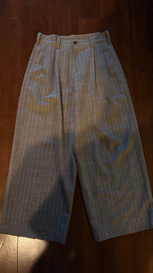 Y's ストライプ ワイドパンツ グレー