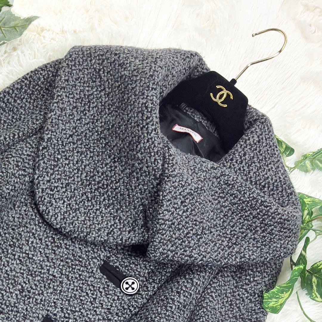 美品　マックスマーラ　ビッグカラー　ツイード　ウールコート　フレアスリーブ　L