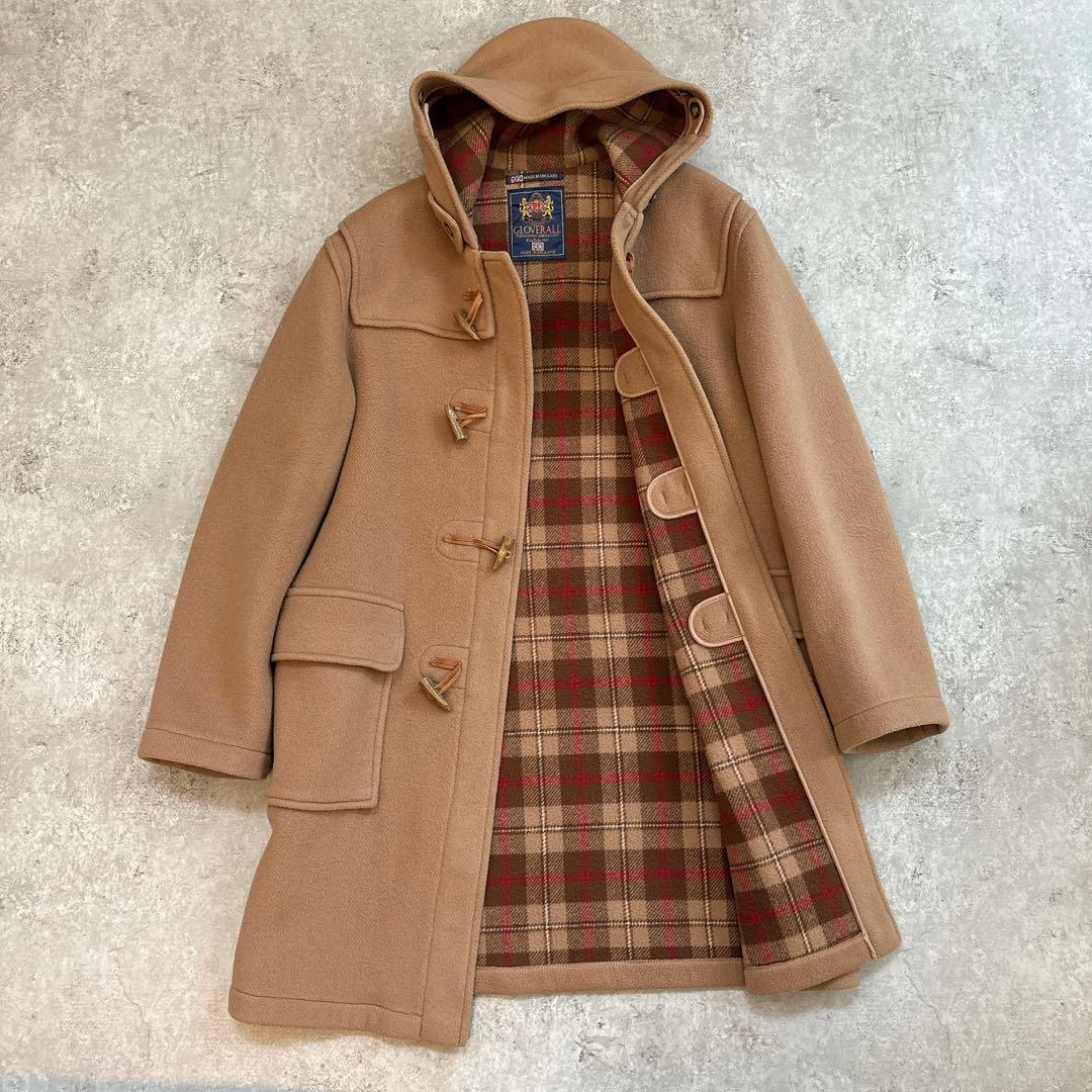 美品 グローバーオール ダッフルコート 英国製 チェック ウール US 44