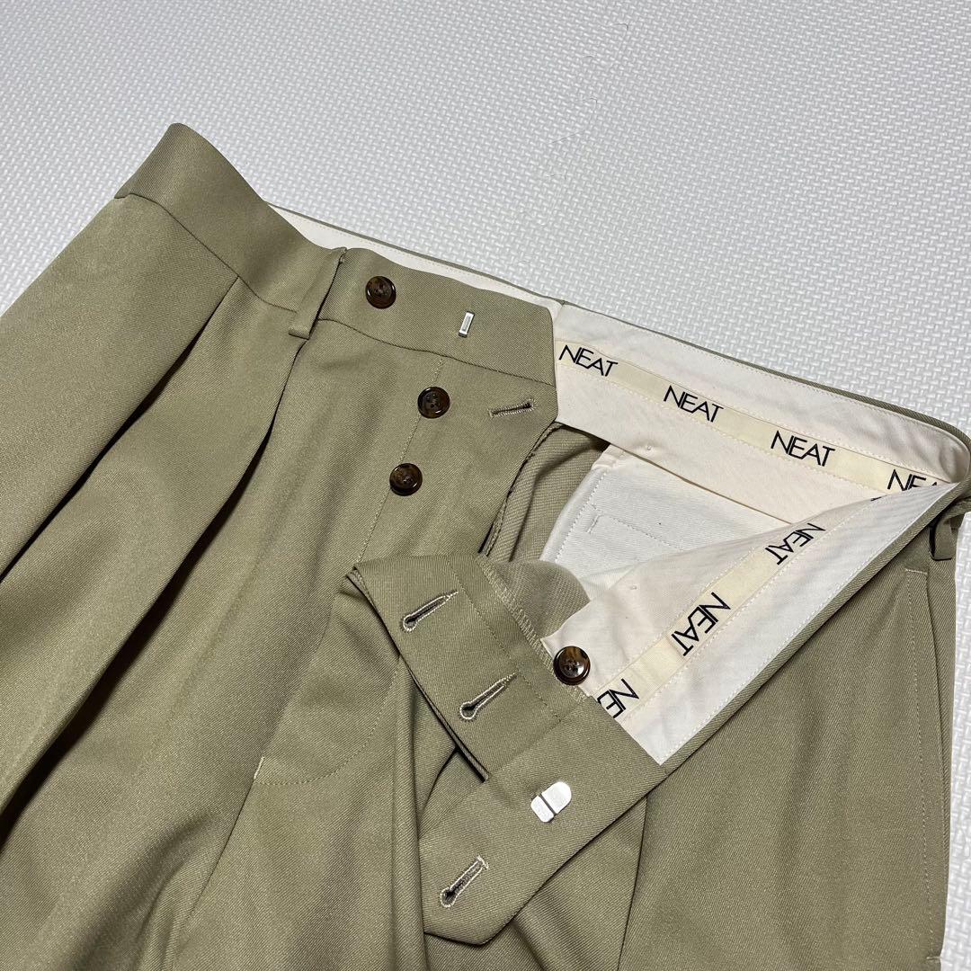 美品 NEAT ニート 2タックスラックス ライトグリーン 50 ポリエステル綿