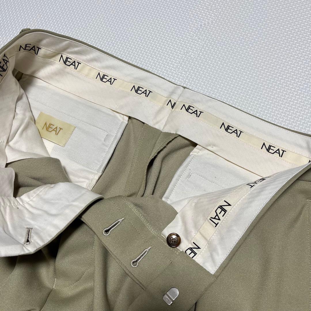美品 NEAT ニート 2タックスラックス ライトグリーン 50 ポリエステル綿