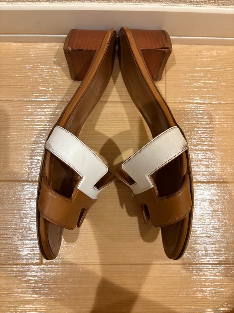 エルメス　オアジス　レザー　バイカラー　ヒール　サンダル　36.5