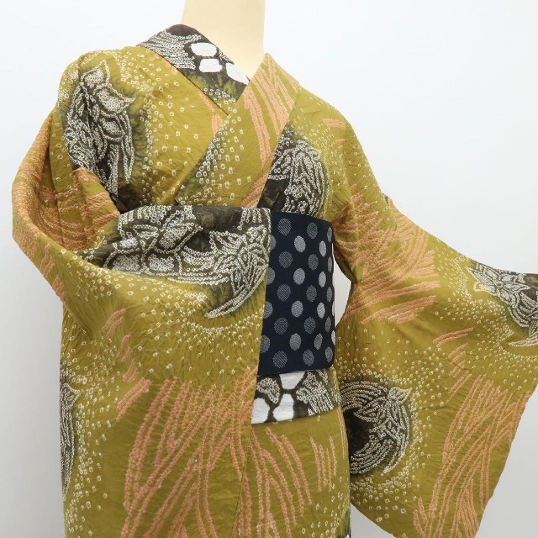 ねこのきもち✺美品 有松鳴海絞り 高級浴衣 着物 A3436