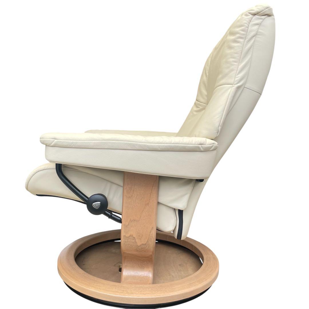 ★メイフェア 本革 ストレスレスチェア＆オットマン M クリーム オーク
