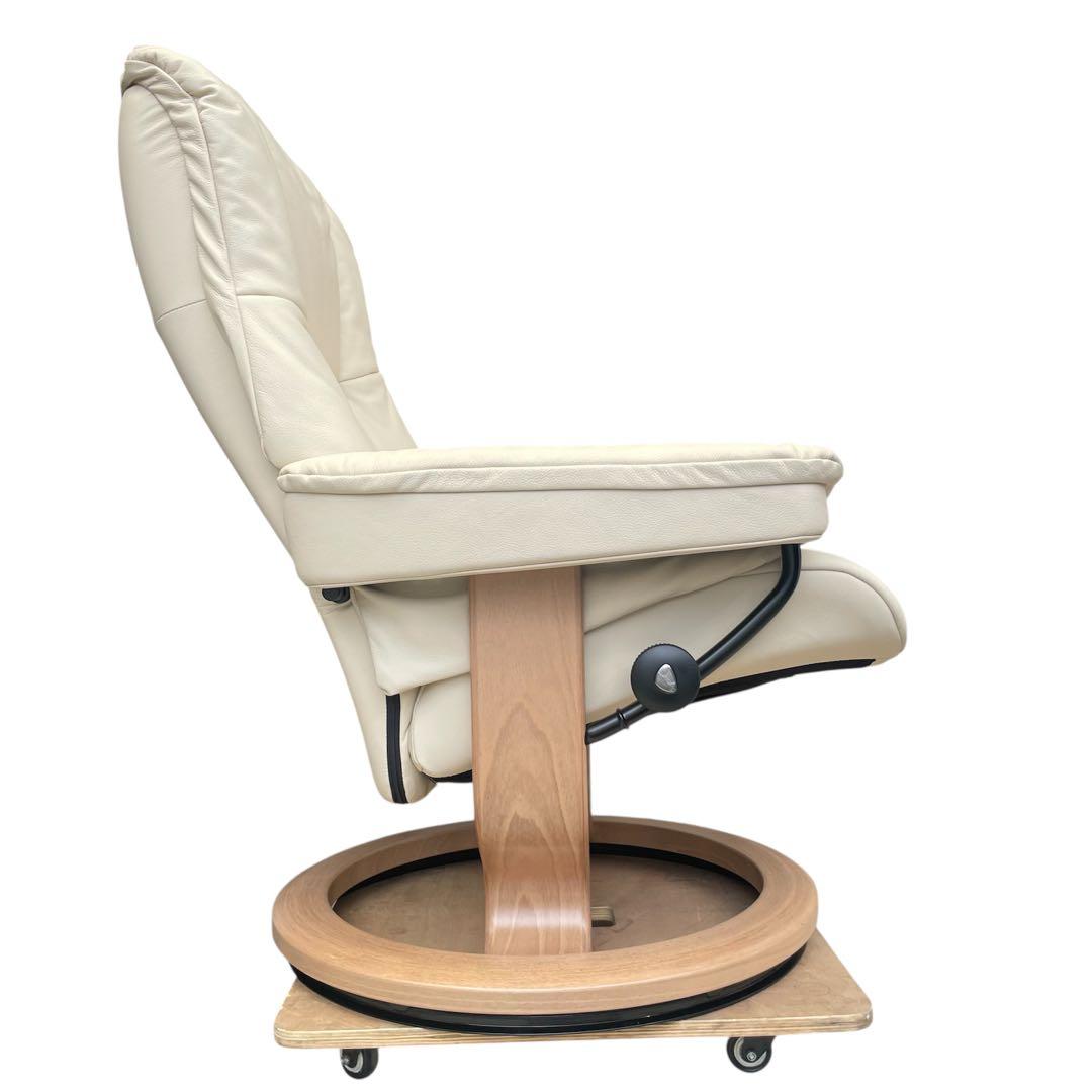 ★メイフェア 本革 ストレスレスチェア＆オットマン M クリーム オーク