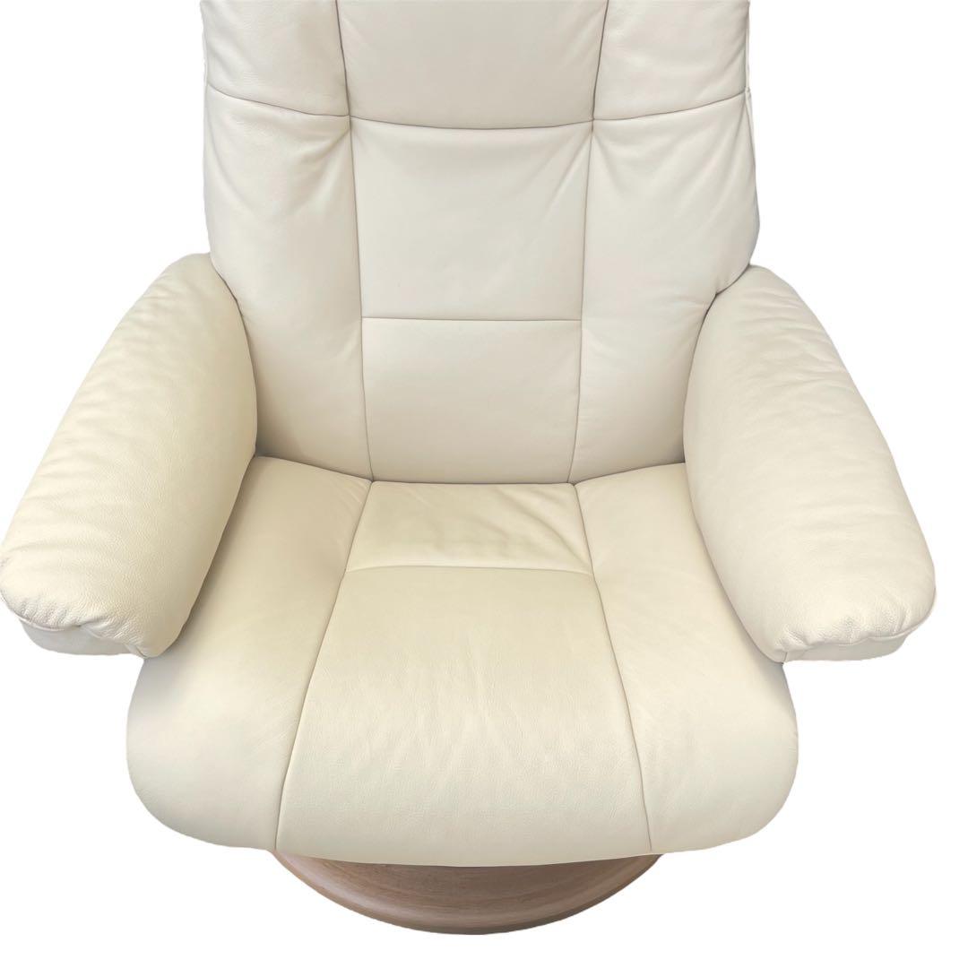 ★メイフェア 本革 ストレスレスチェア＆オットマン M クリーム オーク