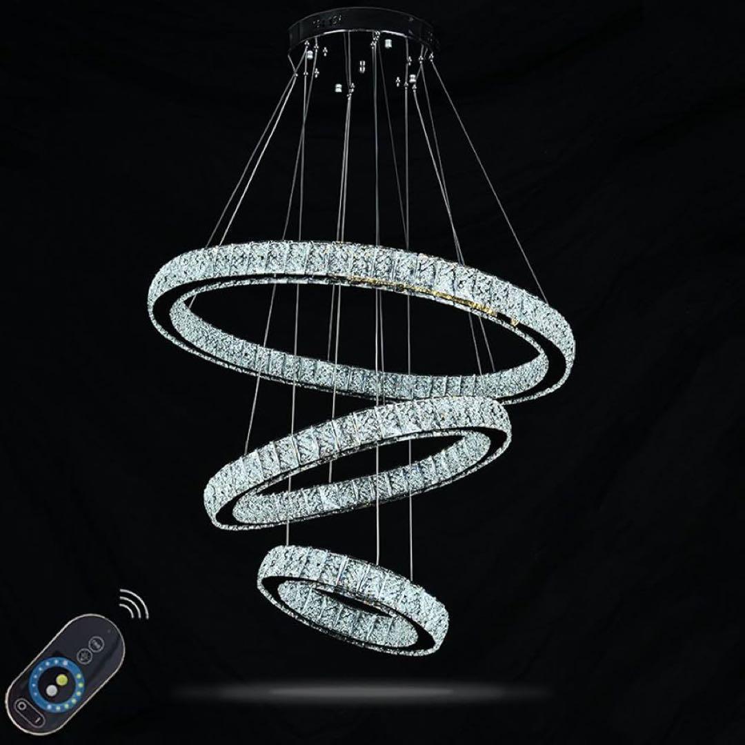 新品✨VALLKIN 3連リング LED ペンダントライト 調光 クリスタル