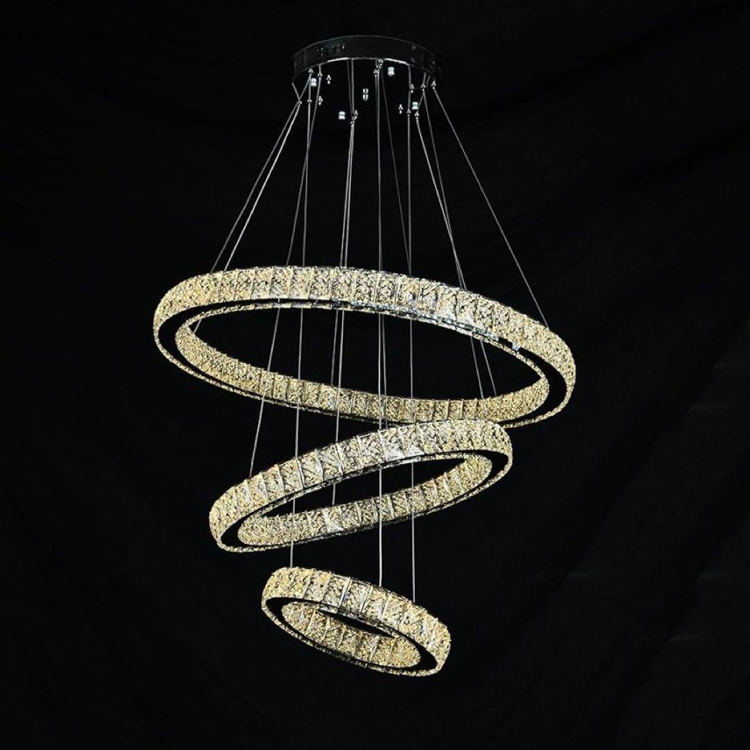 新品✨VALLKIN 3連リング LED ペンダントライト 調光 クリスタル