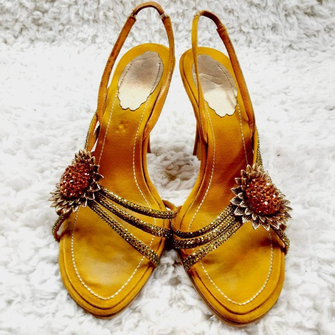 美品 23㎝◎レネカオヴィラ ハイヒールサンダル ゴールド イタリア製