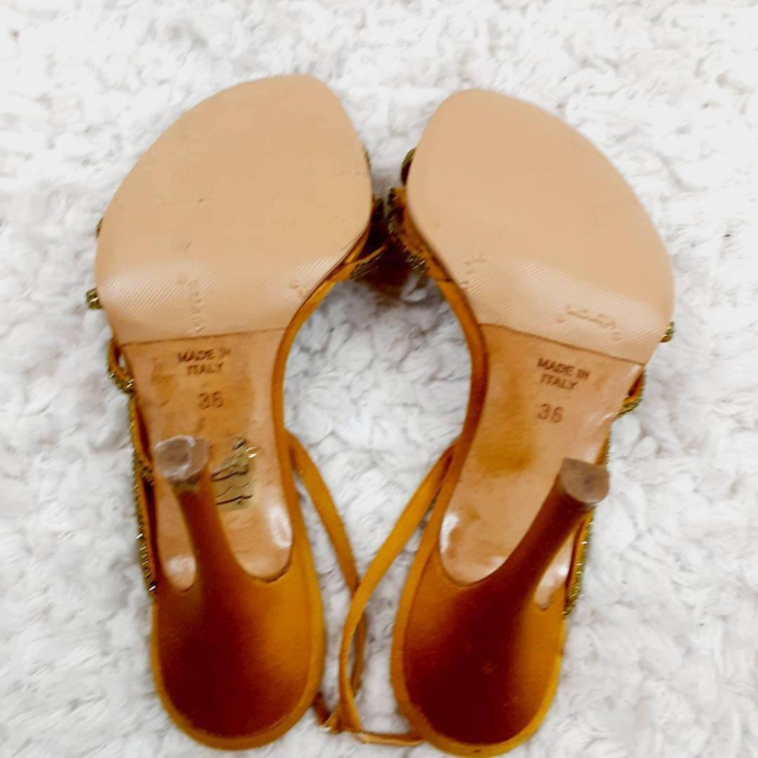 美品 23㎝◎レネカオヴィラ ハイヒールサンダル ゴールド イタリア製