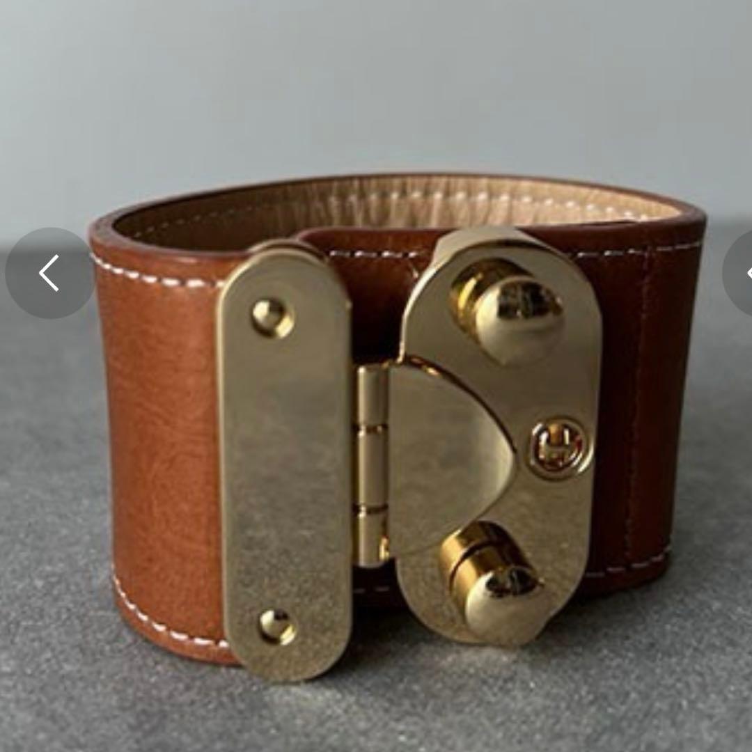ANIECA ブラウン バングル ゴールド金具　牛革