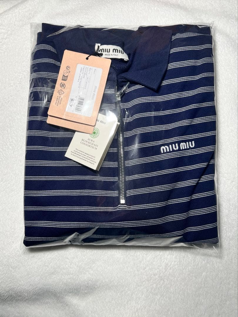 新品未使用品【定価27万円】miumiu25AWストライプジップポロシャツ正規品