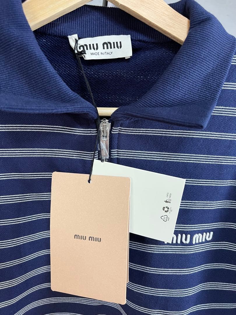 新品未使用品【定価27万円】miumiu25AWストライプジップポロシャツ正規品