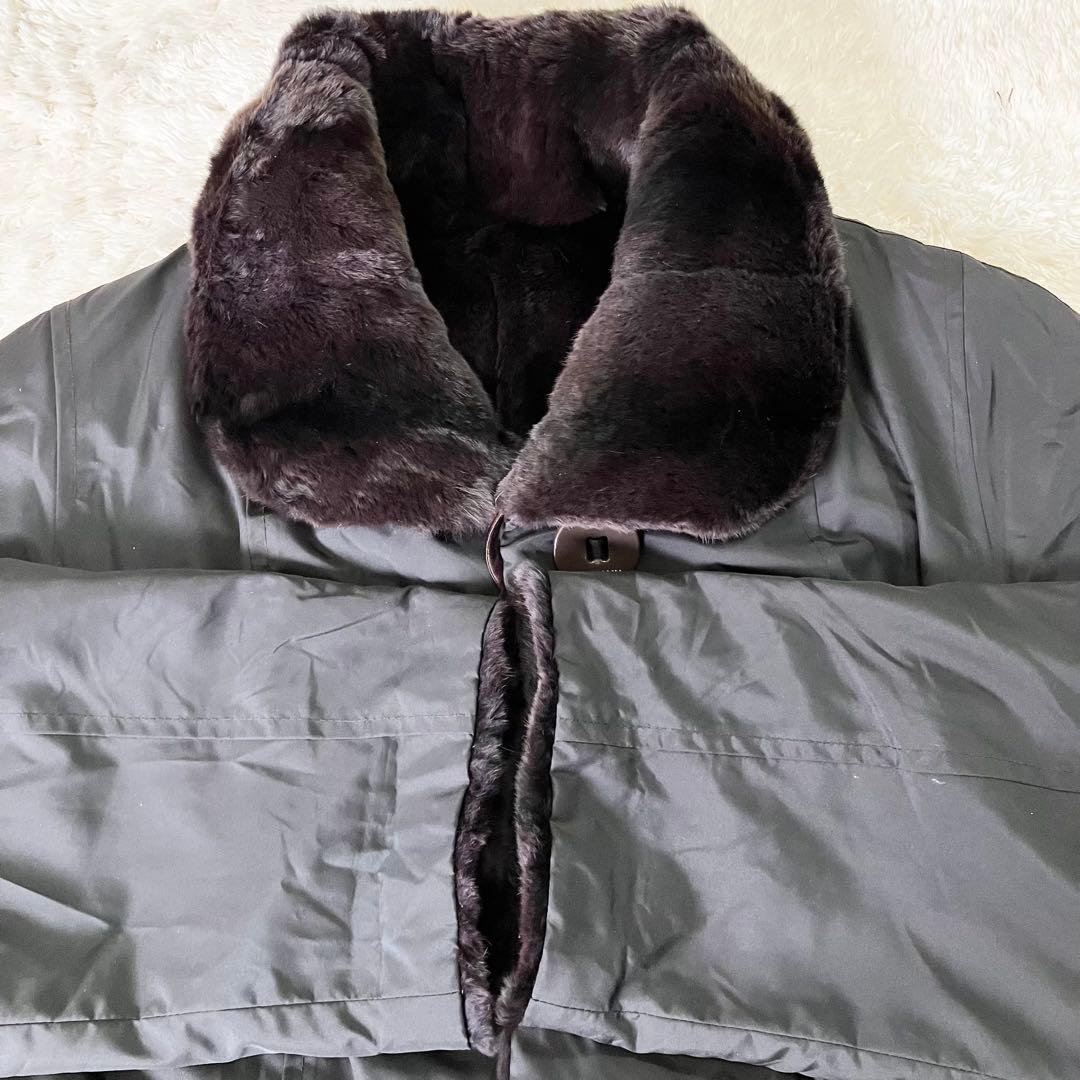 バルマン　シェアードミンク　リバーシブル　ロングコート　毛皮　ブラック　シルク