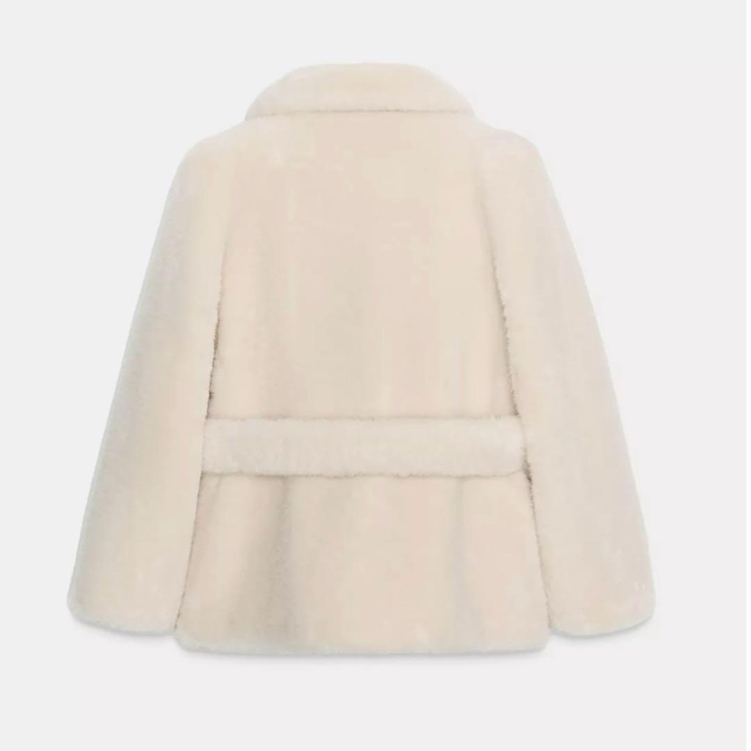 Zara ZW COLLECTION フェイクファーコート ベルト付 エクリュ