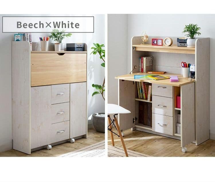 学習机 勉強机 デスク コンパクト 収納 折りたたみ　FJ-010-IR ②