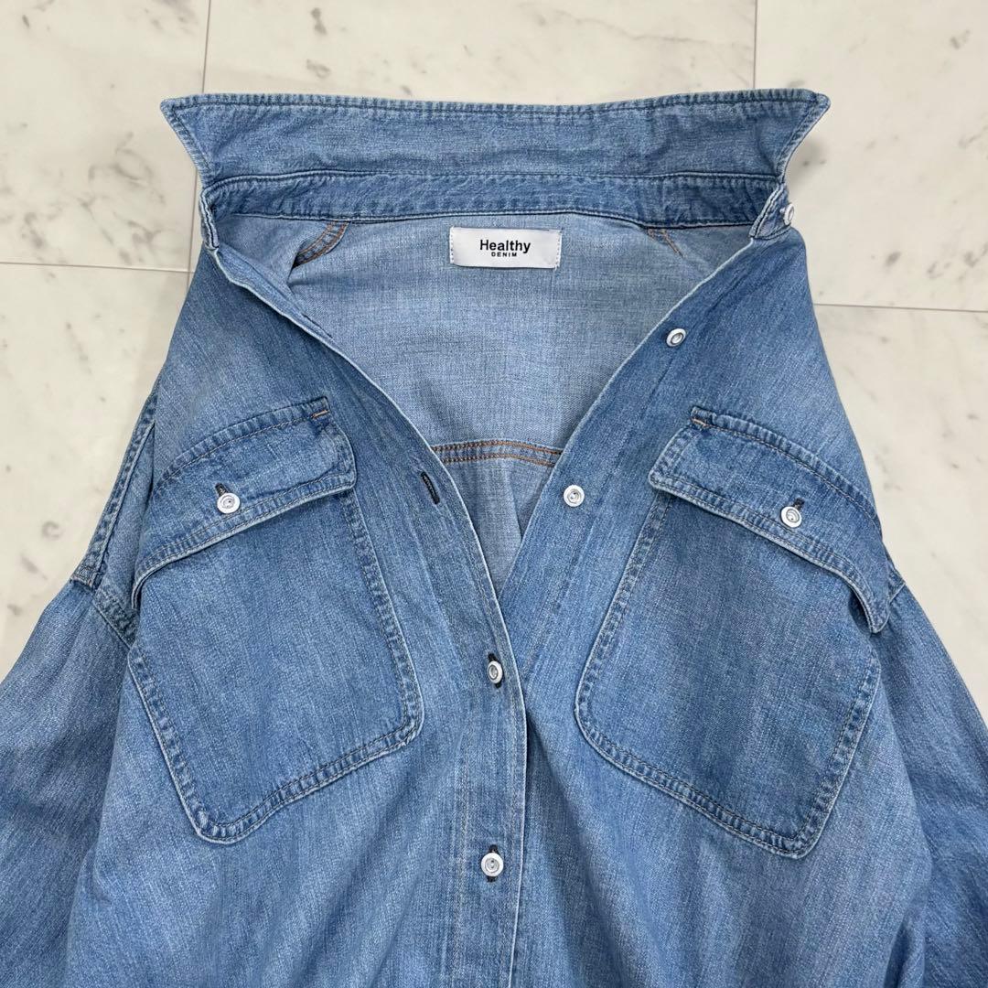 美品♪ヘルシーデニム　アーモンド　デニムシャツ　オーバーシルエット　ゆったり