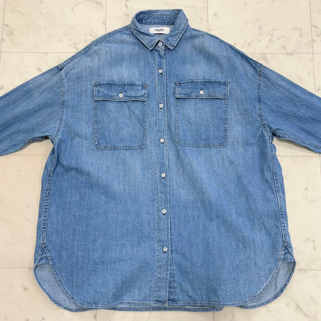美品♪ヘルシーデニム　アーモンド　デニムシャツ　オーバーシルエット　ゆったり