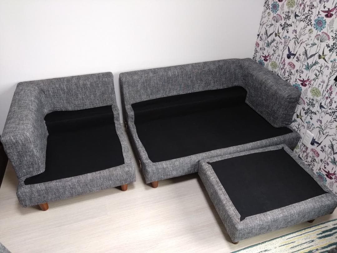 【福岡　引取限定】LOWYA 　3人掛けカウチソファ　ファブリック生地　グレー