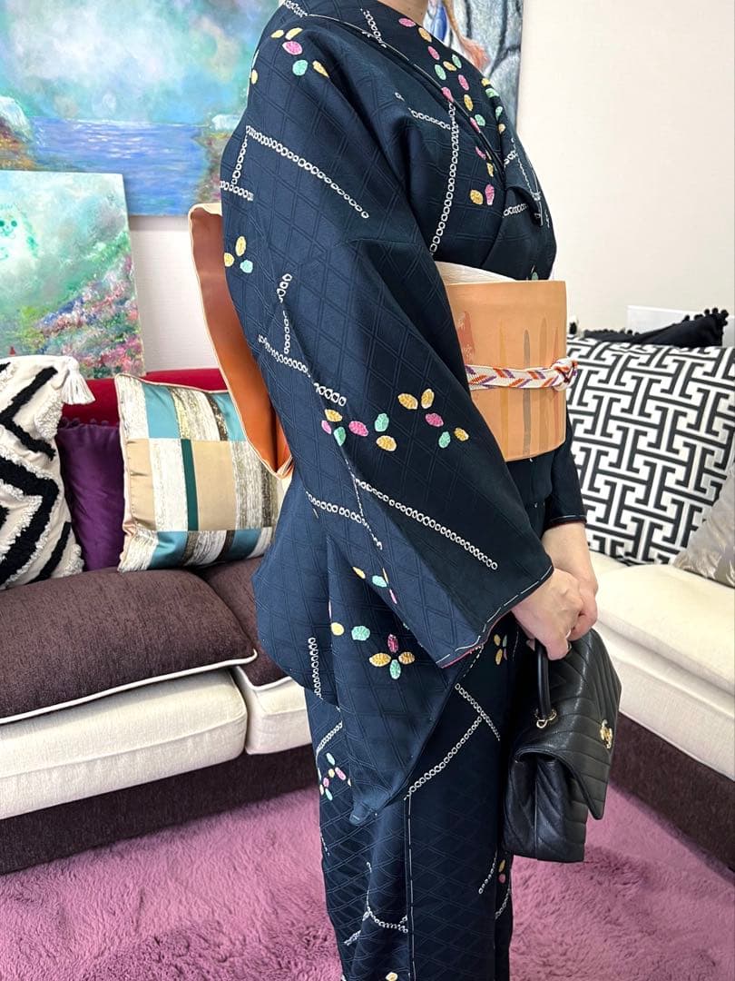 ネイビー　絞り小紋　未使用