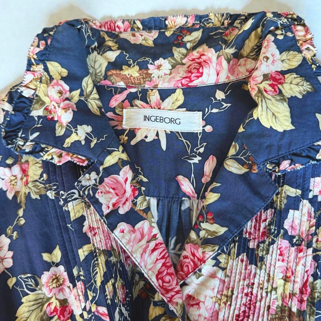 希少美品✨インゲボル カネコイサオ　薔薇柄　マキシ丈　ワンピース　ベルト　フレア